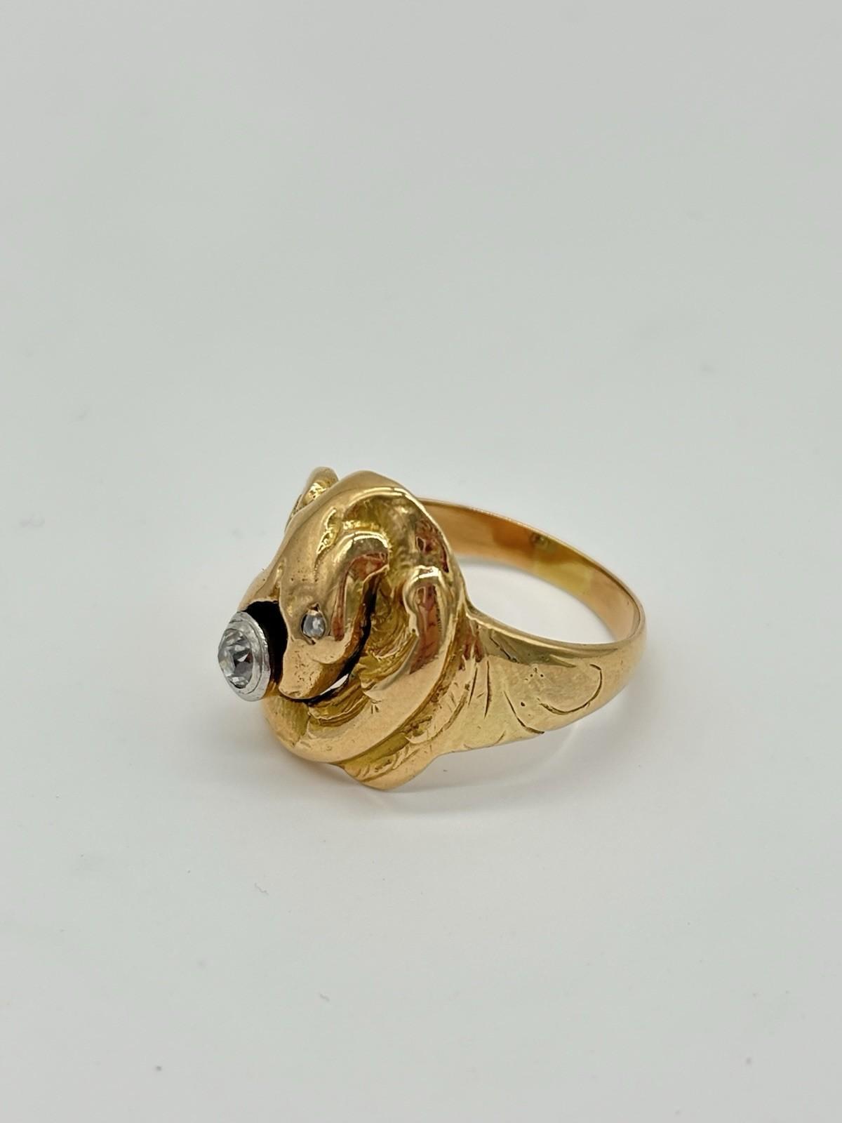 Imposanter Herrenring aus 585er 14k Gold in Drachenform mit einem Diamanten - Ludowinger
